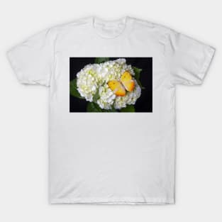 Yellow Butterfly On White Hydrangea T-Shirt